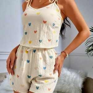 Source Unknown Colorful Heart Print Sleeveless Shorts Set